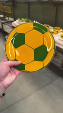 Prato Raso ou Prato Fundo de Vidro Bola Futebol Brasil Copa Mesa Posta