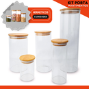 Porta Mantimento De Vidro Herméticos - Kit Com 5 - Tampa De Bambu - Mazzal