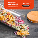Porta Mantimento De Vidro Herméticos - Kit Com 5 - Tampa De Bambu - Mazzal