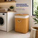 Vittak Cesto de Roupa Suja Bambu 70 LITROS Lavanderia com Tampa Retangular Forrado Quarto Banheiro Dobrável