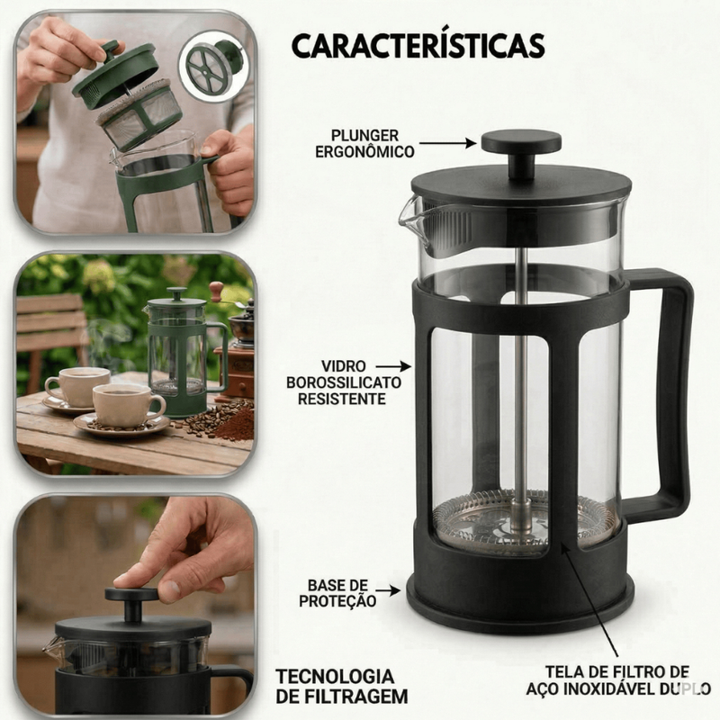 Cafeteira Prensa Francesa 600ml Café Cremeira 350ml Café Expresso Leite Cremoso