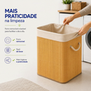 Vittak Cesto de Roupa Suja Bambu 70 LITROS Lavanderia com Tampa Retangular Forrado Quarto Banheiro Dobrável