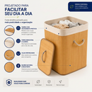 Vittak Cesto de Roupa Suja Bambu 70 LITROS Lavanderia com Tampa Retangular Forrado Quarto Banheiro Dobrável